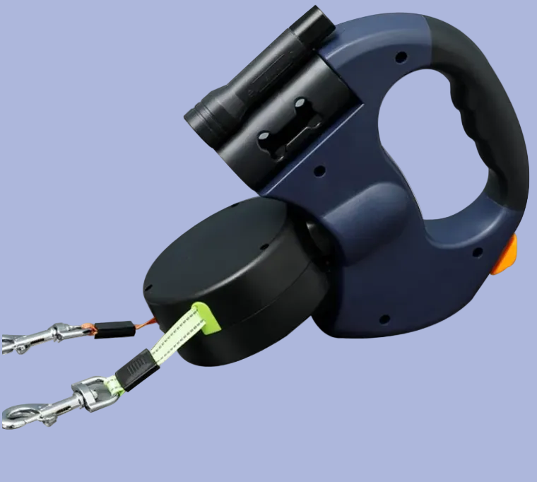 Correa Retráctil Doble para Perros con Linterna LED incorporada y Bloqueo Quick-Control