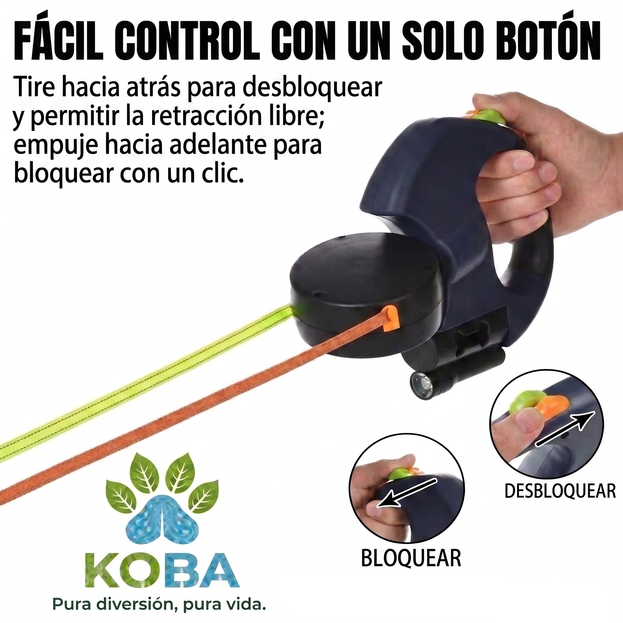 Correa Retráctil Doble para Perros con Linterna LED incorporada y Bloqueo Quick-Control