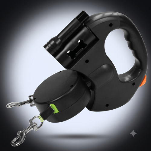 Correa Retráctil Doble para Perros con Linterna LED incorporada y Bloqueo Quick-Control
