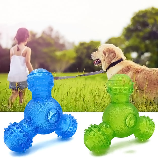 Juguete para Morder de Tres Agujeros para Limpieza Dental de Perros